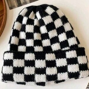 Checkered Black and White Beanie